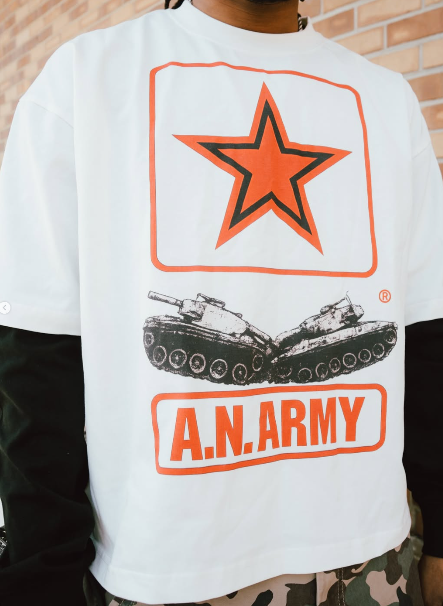 A.N. Army double layered long-sleeve graphic close-up, star and tanks print